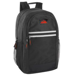 18 Inch Multi-Pocket Reflective Backpack -  Black - BagsInBulk.com