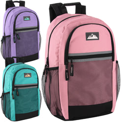 18-Inch Multi-Pocket Reflective Backpack -  3 Girls Colors - BagsInBulk.com