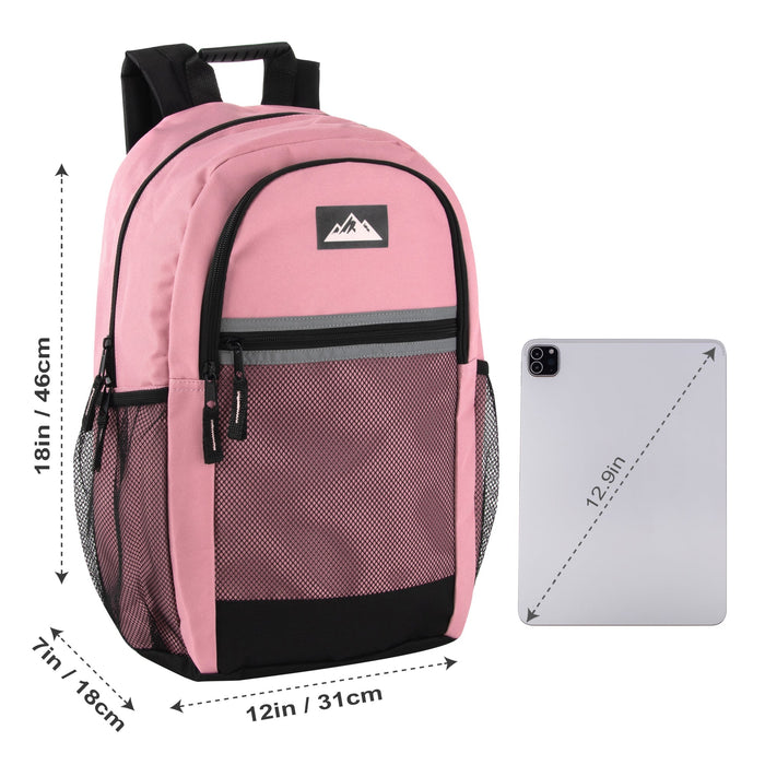 18-Inch Multi-Pocket Reflective Backpack -  3 Girls Colors - BagsInBulk.com