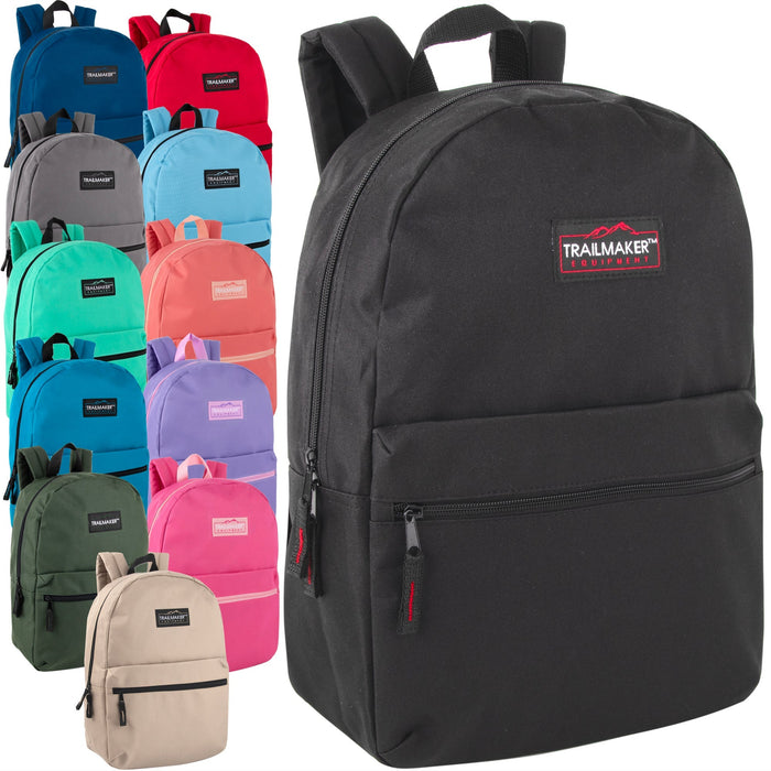 Trail maker (24 Pack) Classic 17 Inch Backpacks in Bulk Wholesale Back Packs for Boys and Girls (Multi Assorted 12 colors Pack) Trail maker (24 Pack) Classic 17 Inch Backpacks in Bulk Wholesale Back Packs for Boys and Girls (Multi Assorted 12 colors Pack)