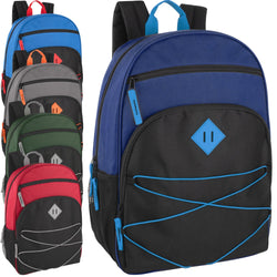 Wholesale 17 Inch Multi Pocket Bungee Backpack - 5 Colors - BagsInBulk.com