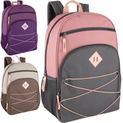 Wholesale 17 Inch Multi Pocket Bungee Backpack - 3 Girl Colors - BagsInBulk.com