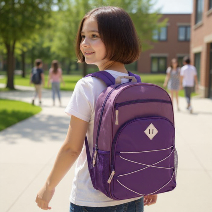 17-Inch Multi Pocket Bungee Backpack - 3 Girl Colors - BagsInBulk.com