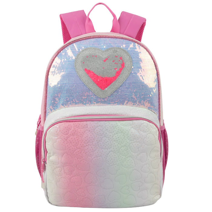 17-inch Pink Heart Quilted Girl's Backpack with Heart-Shaped Confetti