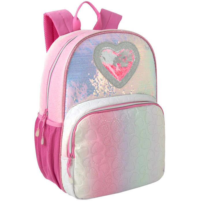 17-inch Pink Heart Quilted Girl's Backpack with Heart-Shaped Confetti