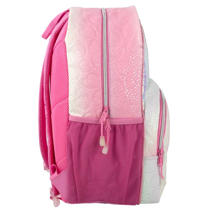 17-inch Pink Heart Quilted Girl's Backpack with Heart-Shaped Confetti