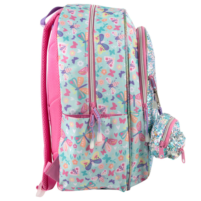 17 Inch Sequined Butterfly Children's Backpack with Matching Mini Coin Purse