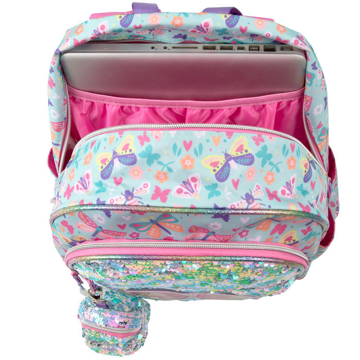 17 Inch Sequined Butterfly Children's Backpack with Matching Mini Coin Purse