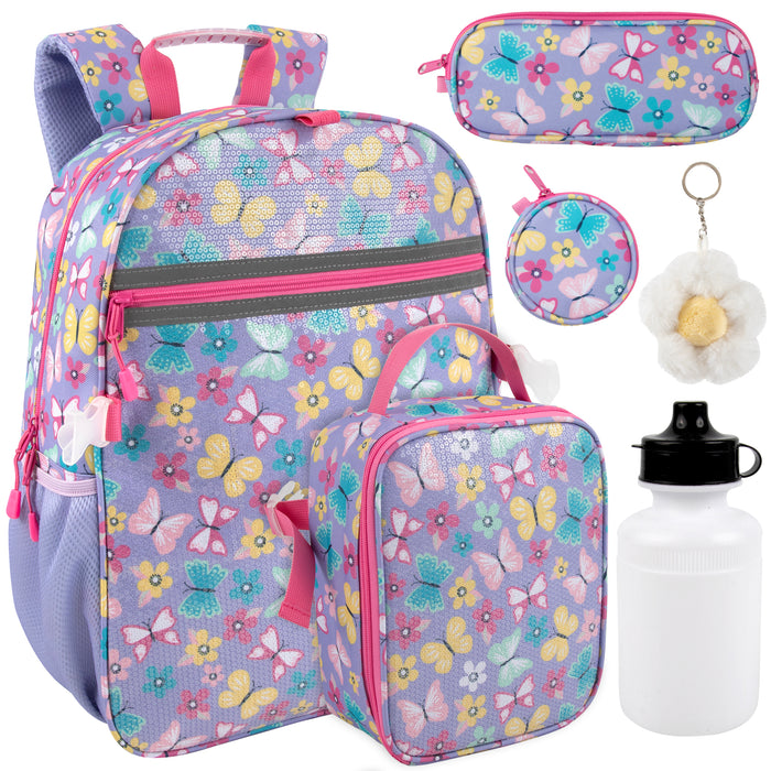 6 In 1 Buttefly Themed Printed Backpacks Including bottle, Lunch Bag, Pencil Case & Accessory Pouch