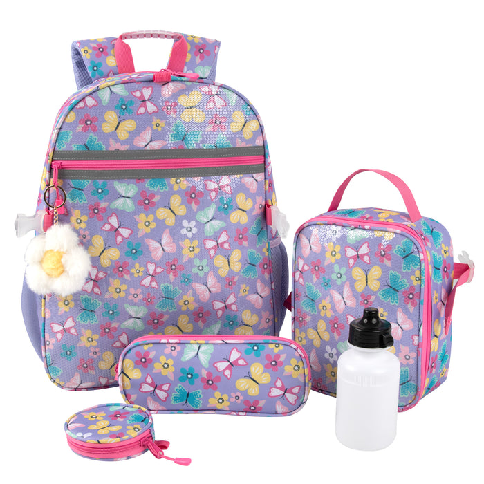 6 In 1 Buttefly Themed Printed Backpacks Including bottle, Lunch Bag, Pencil Case & Accessory Pouch