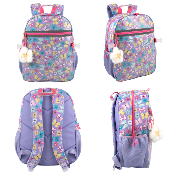6 In 1 Buttefly Themed Printed Backpacks Including bottle, Lunch Bag, Pencil Case & Accessory Pouch