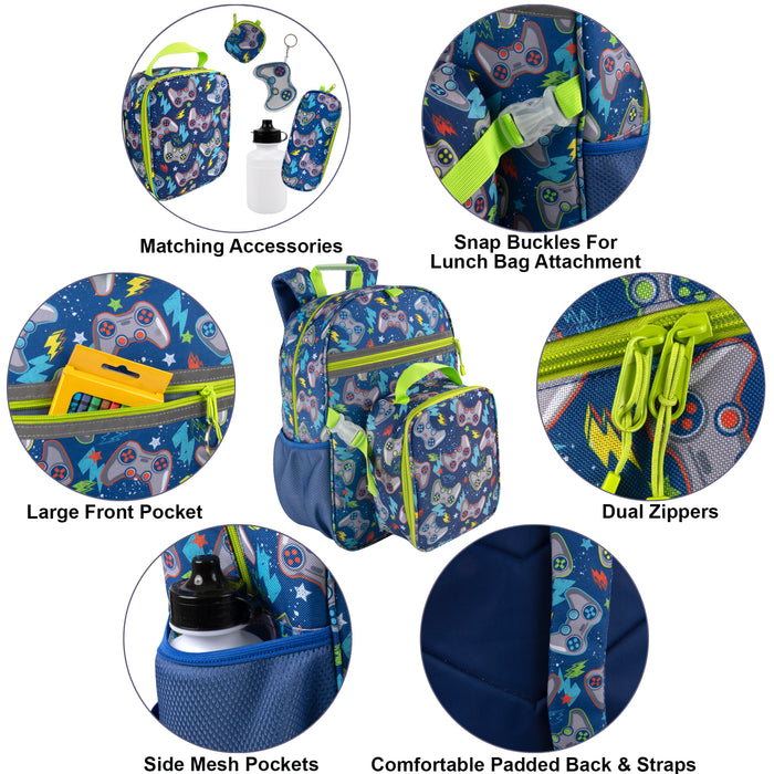 6 In 1 Gamer Themed Printed Backpacks Including bottle, Lunch Bag, Pencil Case & Accessory Pouch (Copy)