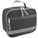 Black 600D polyester Fridge Pak lunch bag with reflective strap, front pocket, and padded handle.
