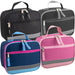 Four Fridge Pak Reflective Strap Lunch Bags in black, gray, navy, and pink, with zippered pockets and padded handles.