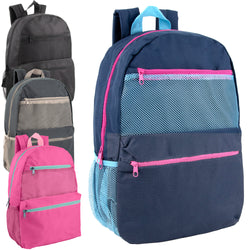 17 Inch Trailmaker Double Front Pocket Backpack with Side Mesh Pocket - 4 Colors - BagsInBulk.com