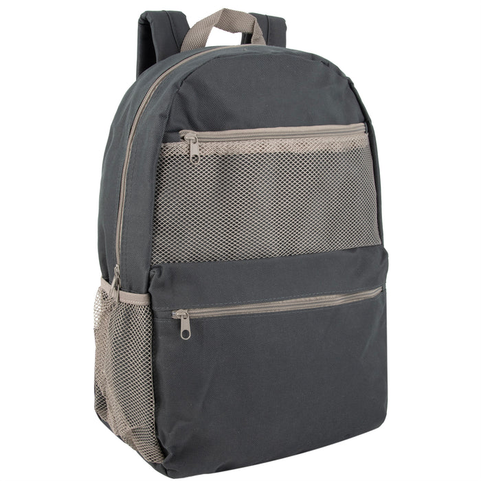 17 Inch Trailmaker Double Front Pocket Backpack with Side Mesh Pocket - 4 Colors - BagsInBulk.com