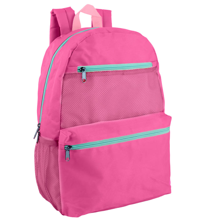 17 Inch Trailmaker Double Front Pocket Backpack with Side Mesh Pocket - 4 Colors - BagsInBulk.com