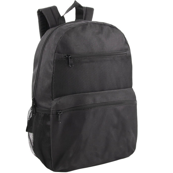 17 Inch Trailmaker Double Front Pocket Backpack with Side Mesh Pocket - 4 Colors - BagsInBulk.com