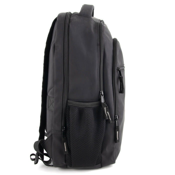 18-inch Rubberized Soft Touch Backpack w Laptop Sleeve - Black - BagsInBulk.com