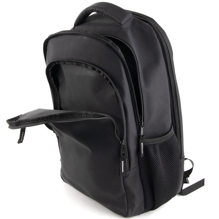 18-inch Rubberized Soft Touch Backpack w Laptop Sleeve - Black - BagsInBulk.com