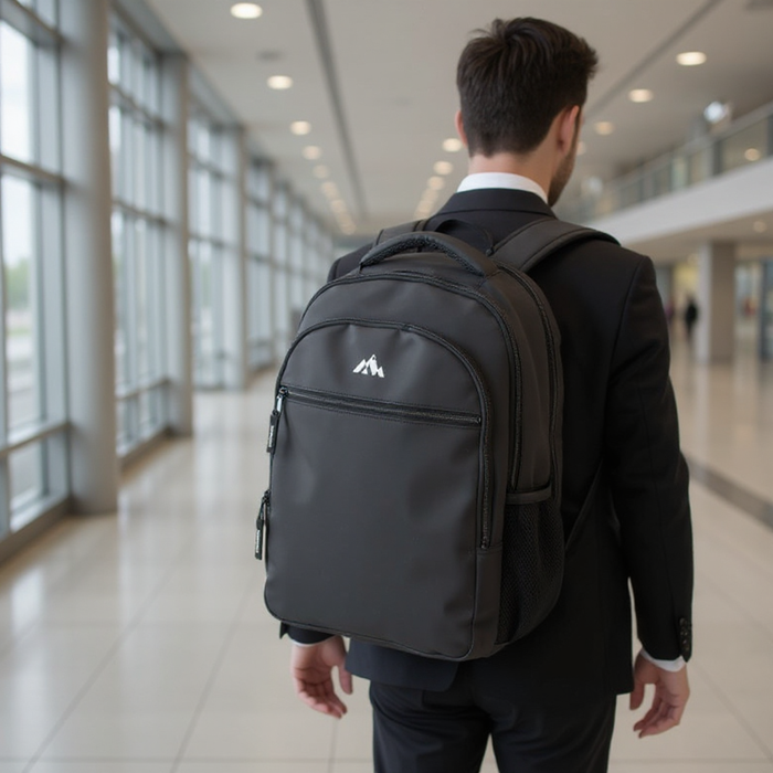 18-inch Rubberized Soft Touch Backpack w Laptop Sleeve - Black - BagsInBulk.com