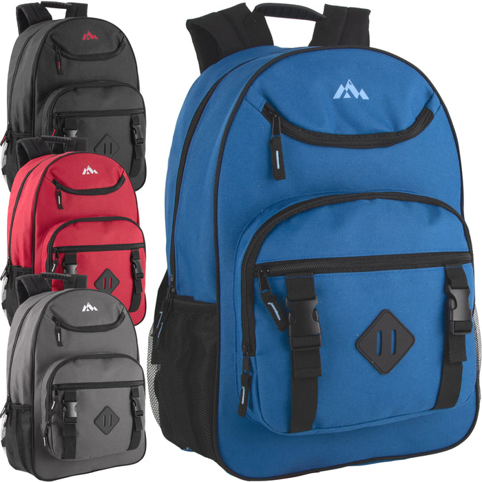 18 Inch Double Buckle Backpack with Laptop Section -  4 Colors - BagsInBulk.com