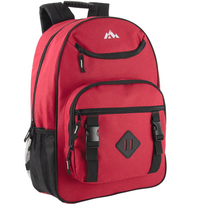 18 Inch Double Buckle Backpack with Laptop Section -  4 Colors - BagsInBulk.com