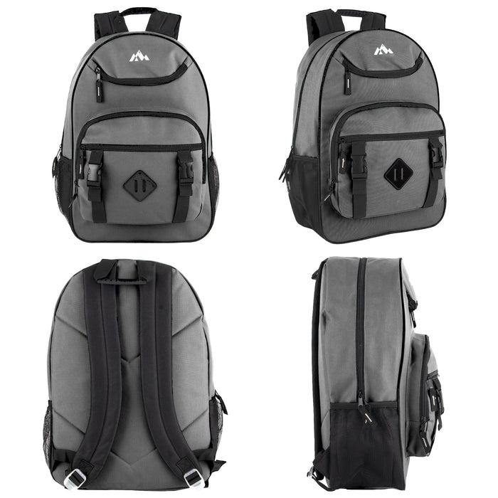 18 Inch Double Buckle Backpack with Laptop Section -  4 Colors - BagsInBulk.com