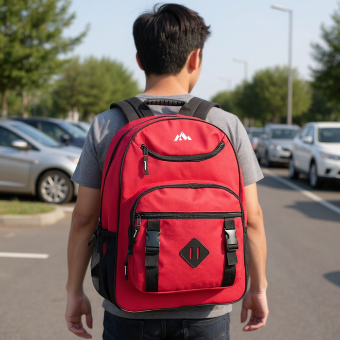 18 Inch Double Buckle Backpack with Laptop Section -  4 Colors - BagsInBulk.com