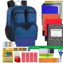 18" Multi Function Backpack with 45-Piece School Supply Kit - Navy - BagsInBulk.com