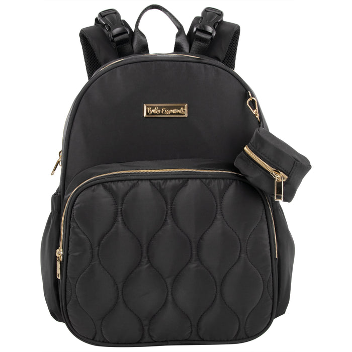 Baby Essentials Front Quilted Pocket Diaper Bag Backpack + Changing Pad + Pacifier Pouch - Black