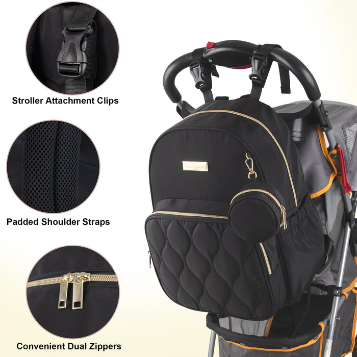 Baby Essentials Front Quilted Pocket Diaper Bag Backpack + Changing Pad + Pacifier Pouch - Black