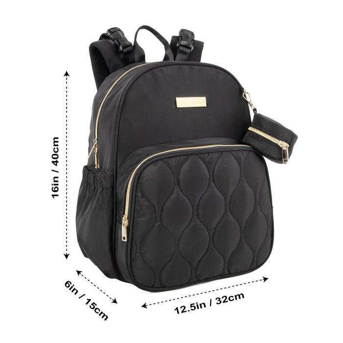 Baby Essentials Front Quilted Pocket Diaper Bag Backpack + Changing Pad + Pacifier Pouch - Black