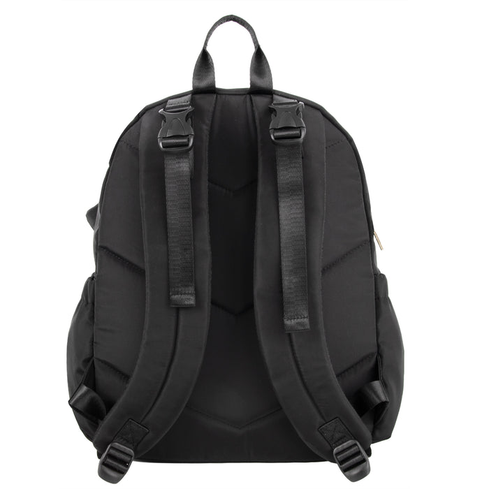 Baby Essentials Front Quilted Pocket Diaper Bag Backpack + Changing Pad + Pacifier Pouch - Black