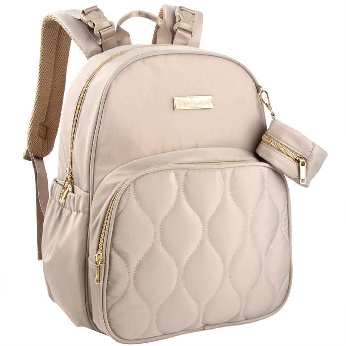 Baby Essentials Front Quilted Pocket Diaper Bag Backpack + Changing Pad + Pacifier Pouch - Beige