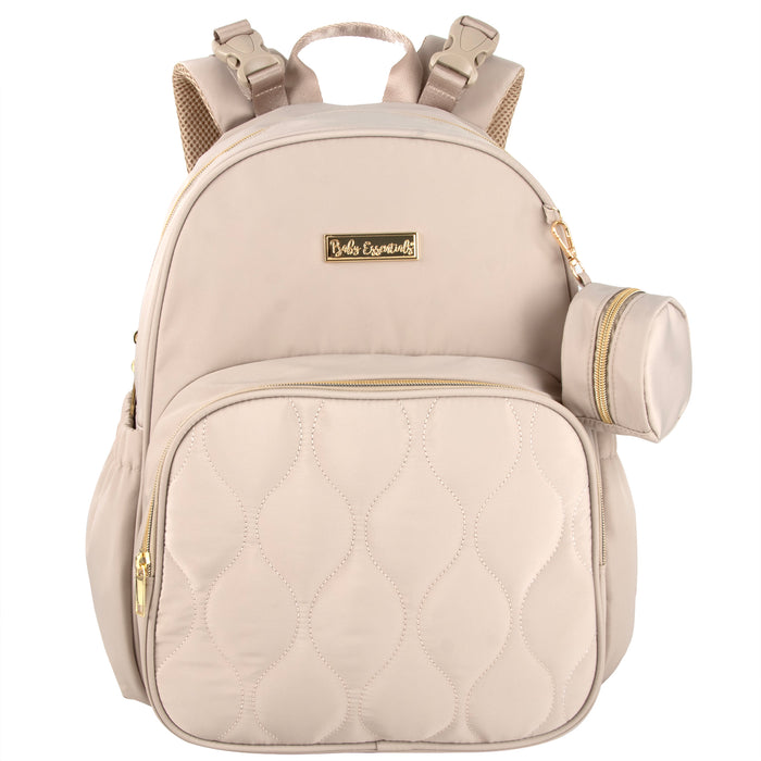 Baby Essentials Front Quilted Pocket Diaper Bag Backpack + Changing Pad + Pacifier Pouch - Beige