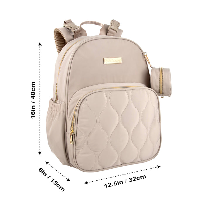 Baby Essentials Front Quilted Pocket Diaper Bag Backpack + Changing Pad + Pacifier Pouch - Beige