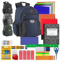 Reflective Multi Pocket Backpack with Laptop Section with 30-Piece School Supply Kit - 4 Colors - BagsInBulk.com