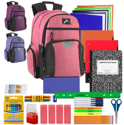 Reflective Multi Pocket Backpack with Laptop Section with 30-Piece School Supply Kit - 3 Colors - BagsInBulk.com