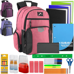 Reflective Multi Pocket Backpack with Laptop Section with 30-Piece School Supply Kit - 3 Colors - BagsInBulk.com