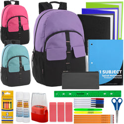 18" Double Flap Daisy Chain Backpack with 30-Piece School Supply Kit - 3 Girls Colors - BagsInBulk.com