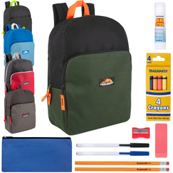 15-inch Two-Tone Backpack with 12-Piece School Supply Kit - 5 Colors - BagsInBulk.com