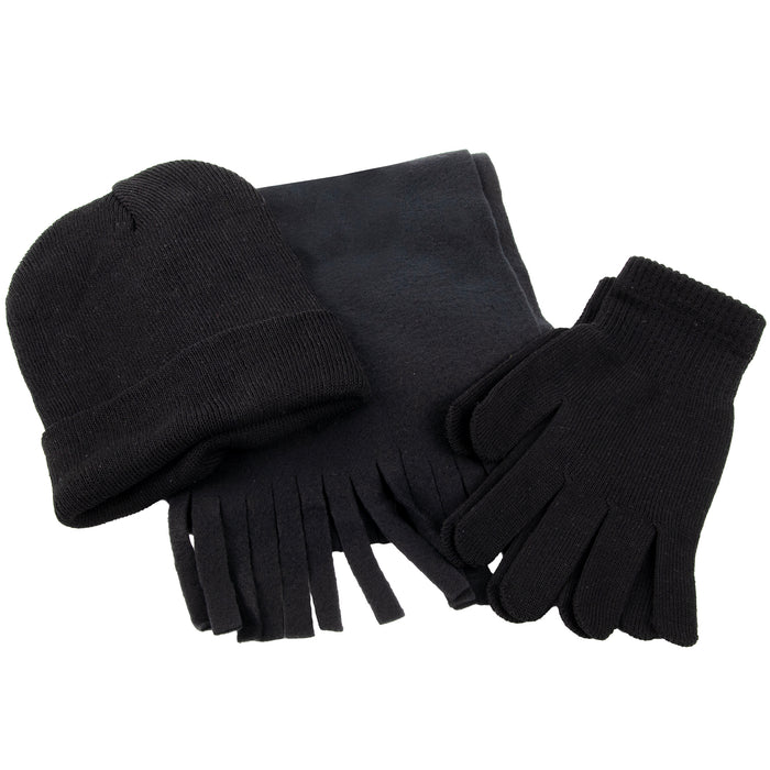 Winter Accessories Set with Hat, Gloves, & Scarf - Black - BagsInBulk.com