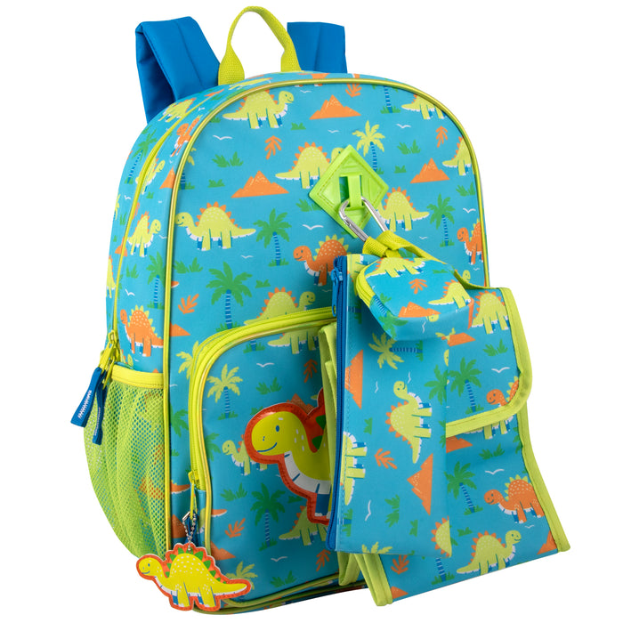 6-in-1 Bulk Children's Dinosaur Printed Backpack Set with Lunch Bag, Pencil Case & Tech Pouch