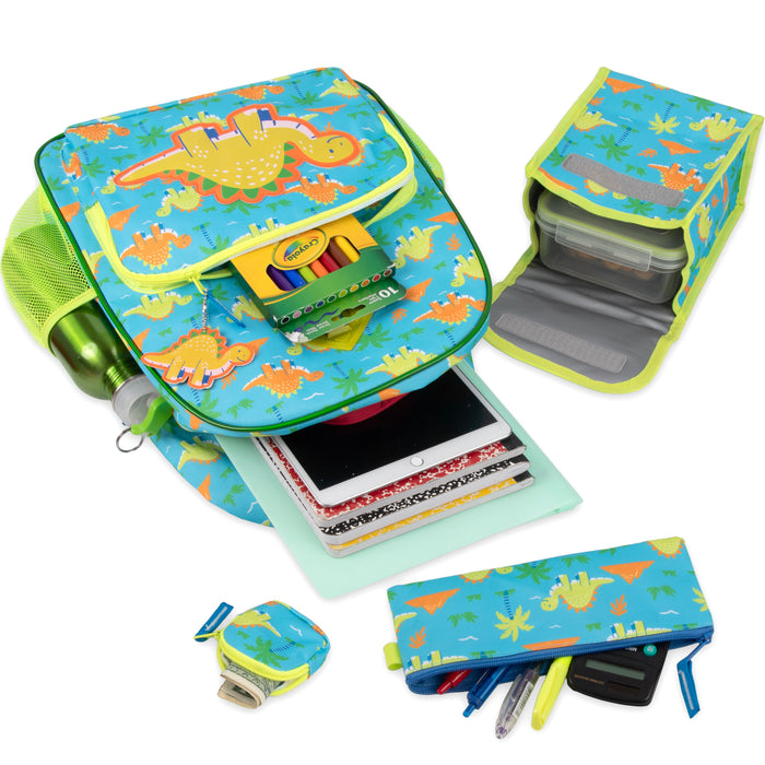 6-in-1 Bulk Children's Dinosaur Printed Backpack Set with Lunch Bag, Pencil Case & Tech Pouch