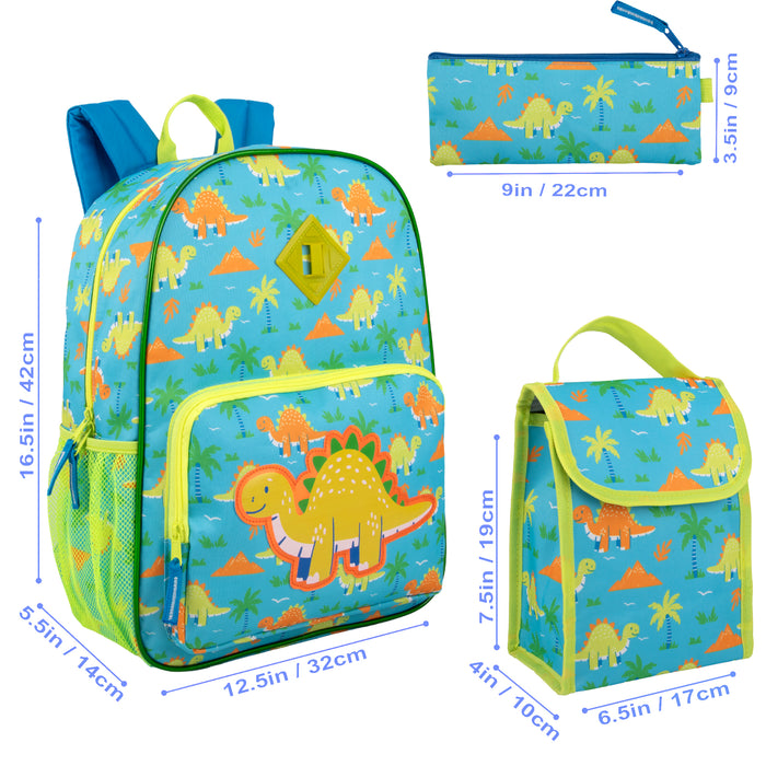 6-in-1 Bulk Children's Dinosaur Printed Backpack Set with Lunch Bag, Pencil Case & Tech Pouch