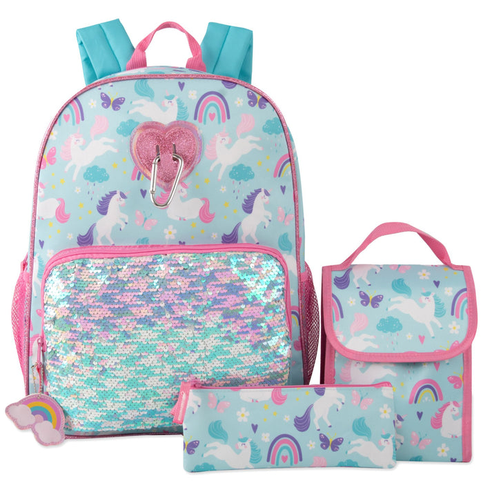 6-in-1 Bulk Children's Unicorn Printed Backpack Set with Lunch Bag, Pencil Case & Tech Pouch