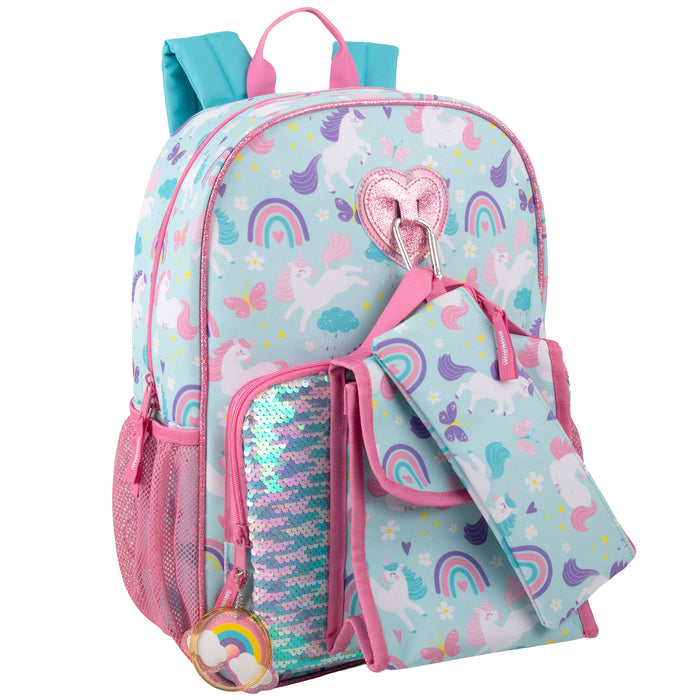 6-in-1 Bulk Children's Unicorn Printed Backpack Set with Lunch Bag, Pencil Case & Tech Pouch