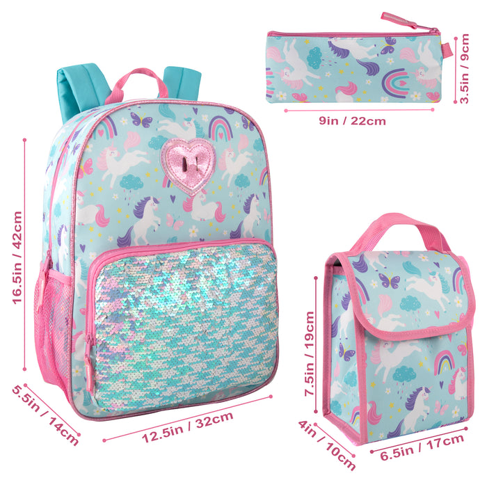 6-in-1 Bulk Children's Unicorn Printed Backpack Set with Lunch Bag, Pencil Case & Tech Pouch