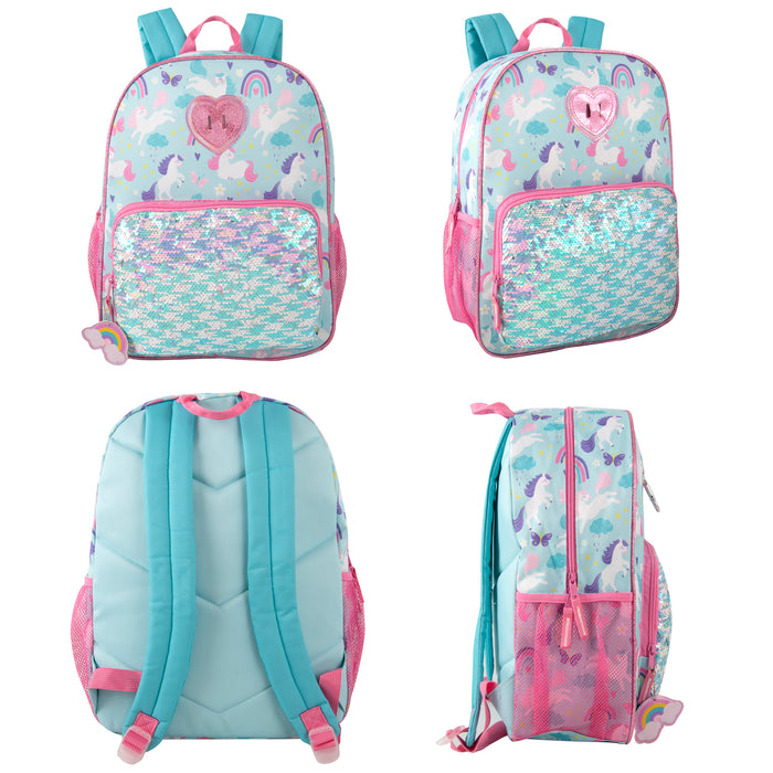 6-in-1 Bulk Children's Unicorn Printed Backpack Set with Lunch Bag, Pencil Case & Tech Pouch